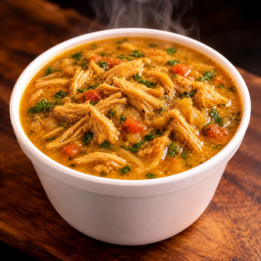 Caldo de biomassa de banana verde com frango